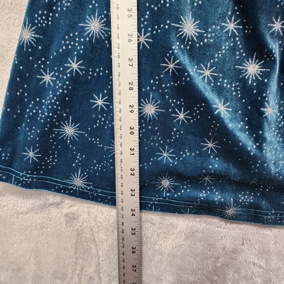 NEW Cider Dress Womens 0XL Blue Silver Sparkle Star Pattern Velvet Mini Peasant - Picture 8 of 9